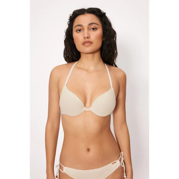 Haut de bikini push-up double en tissu ajouré ivoire, bonnet B