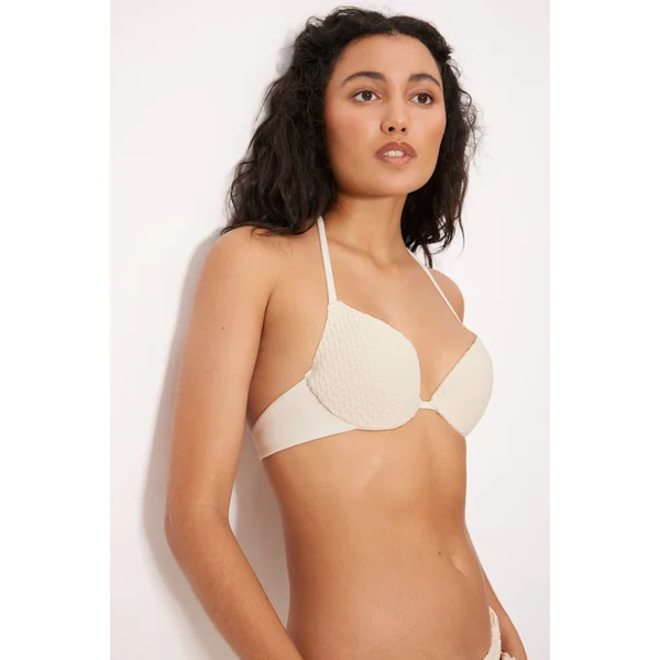 Haut de bikini push-up double en tissu ajouré ivoire, bonnet B