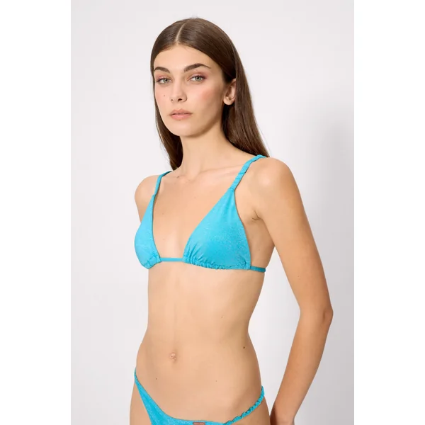 Haut de bikini triangle bleu pailleté, bonnet B