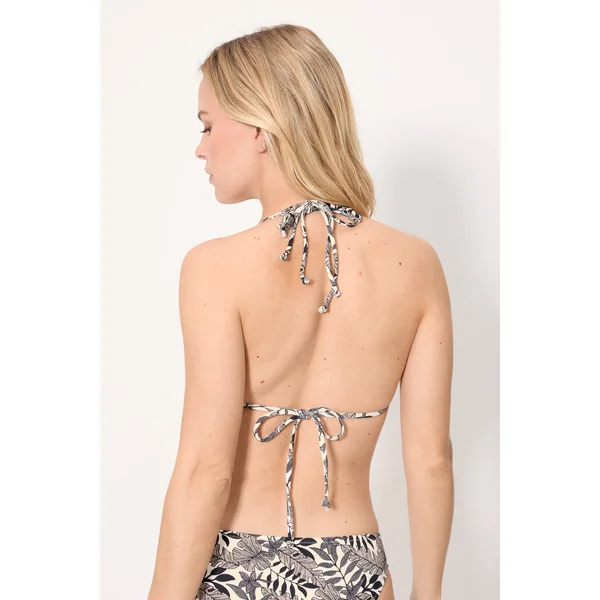 Haut de bikini triangle en micropiqué noir à motifs de feuilles, bonnet B