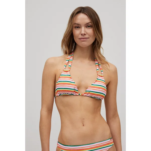 Haut de bikini triangle imprimé à rayures micropiqué