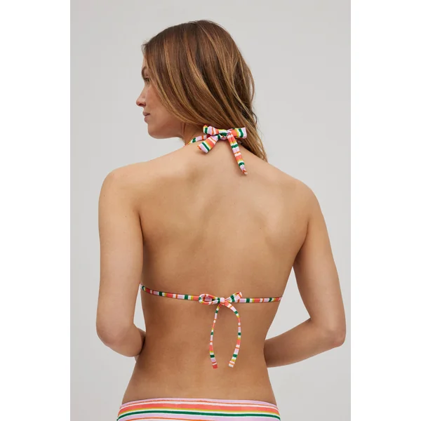 Haut de bikini triangle imprimé à rayures micropiqué