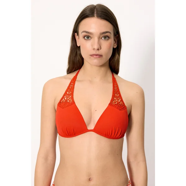 Haut de bikini triangle push-up en micropiqué corail, bonnet B