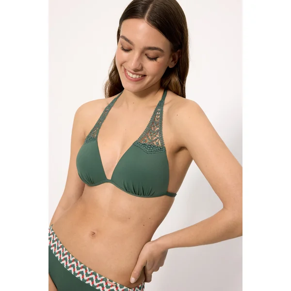 Haut de bikini triangle push-up en micropiqué vert bouteille, bonnet B