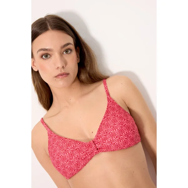 Haut de bikini triangle rose et rouge à fleurs, bonnet B
