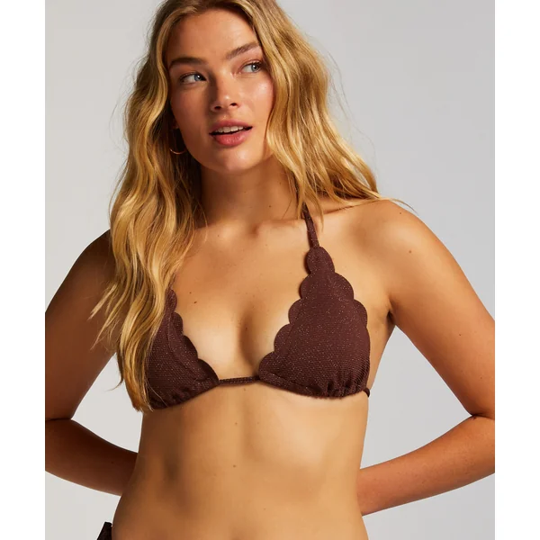 Haut de bikini triangle Scallop Lurex - Marron