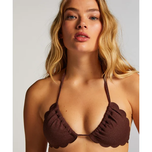 Haut de bikini triangle Scallop Lurex - Marron