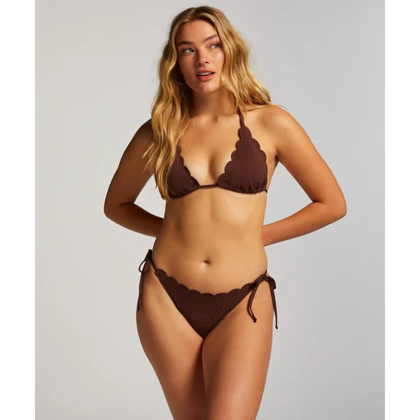 Haut de bikini triangle Scallop Lurex - Marron