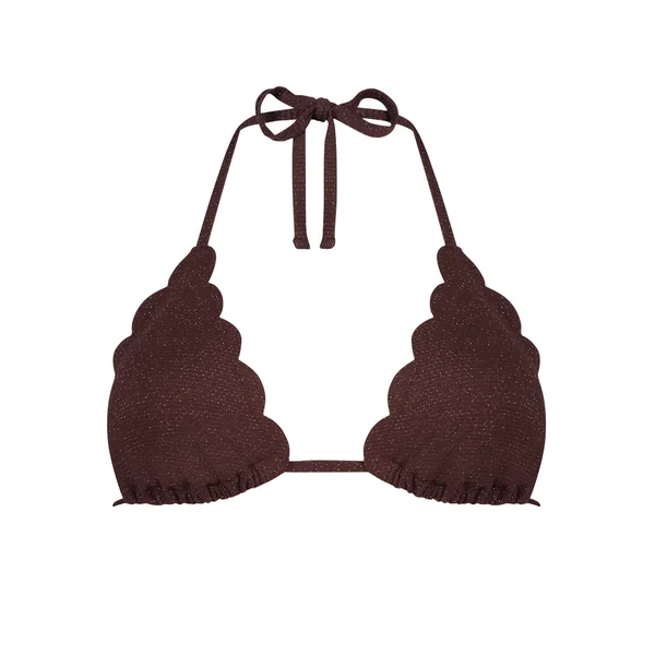 Haut de bikini triangle Scallop Lurex - Marron