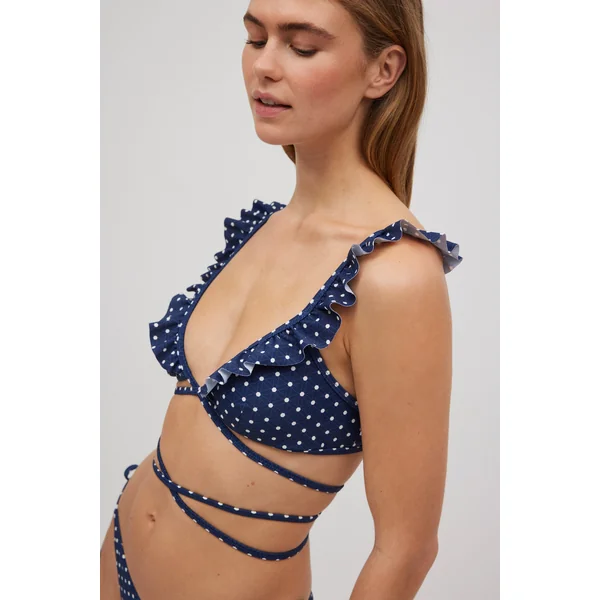 Haut de bikini triangle à pois marine