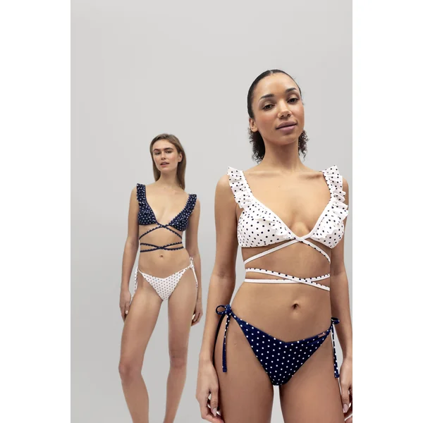 Haut de bikini triangle à pois marine