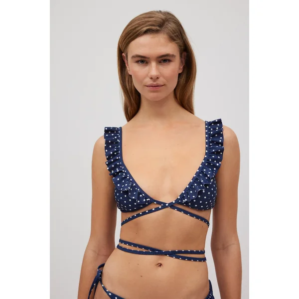Haut de bikini triangle à pois marine