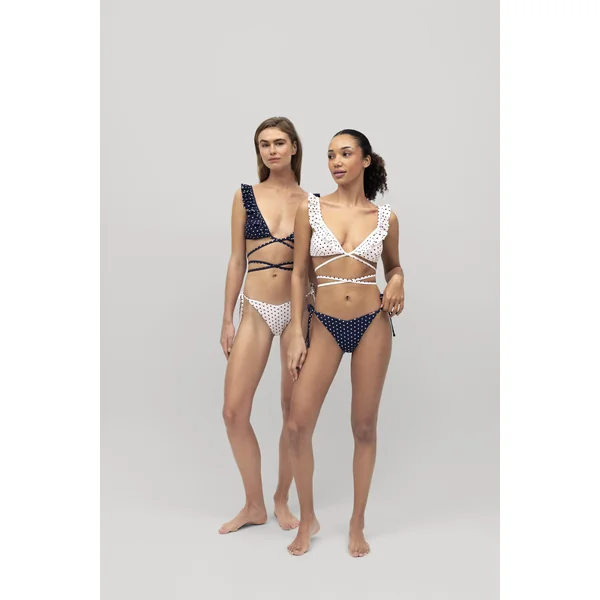 Haut de bikini triangle à pois marine