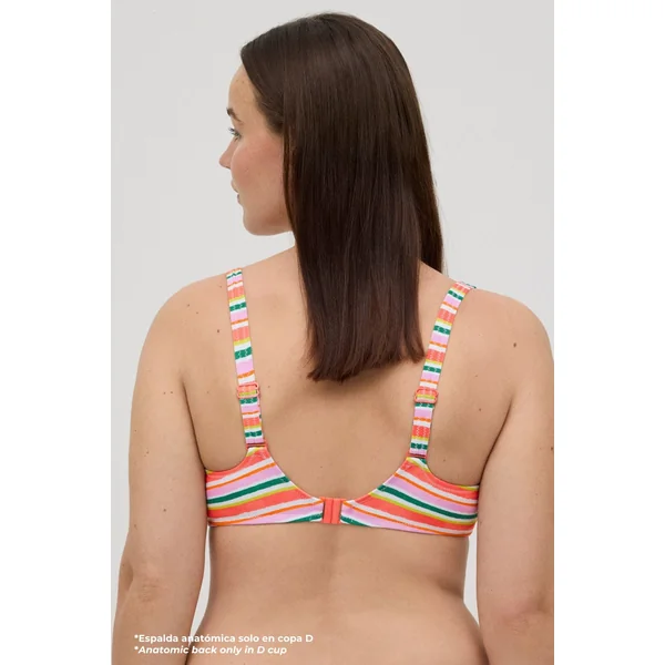 Haut de maillot de bain amincissant imprimé rayures micropiqué pour bonnets C et D
