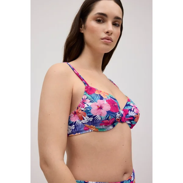 Haut de maillot de bain amincissant piqué fleuri pour bonnets C et D