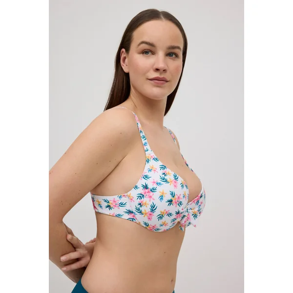 Haut de maillot de bain fleurs en micropiqué à larges bretelles pour bonnets C et D