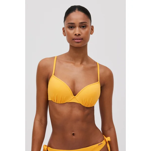 Haut de maillot de bain micropiqué jaune détail drapé