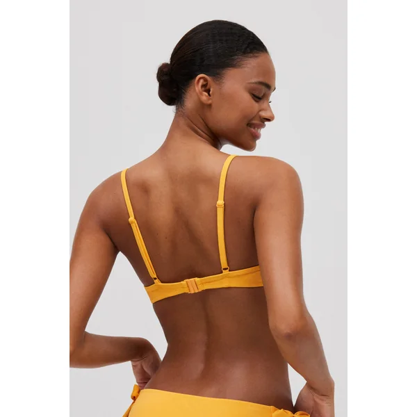 Haut de maillot de bain micropiqué jaune détail drapé