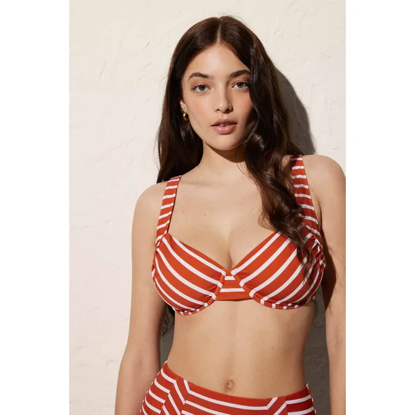 Haut de maillot de bain rayé à armatures et bretelles réglables bonnet E orange