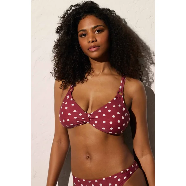 Haut de maillot de bain triangle bretelles multipositions à pois bordeaux