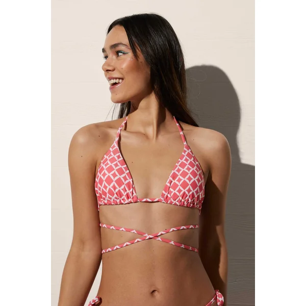 Haut de maillot de bain triangle croisé rembourrage amovible imprimé géométrique