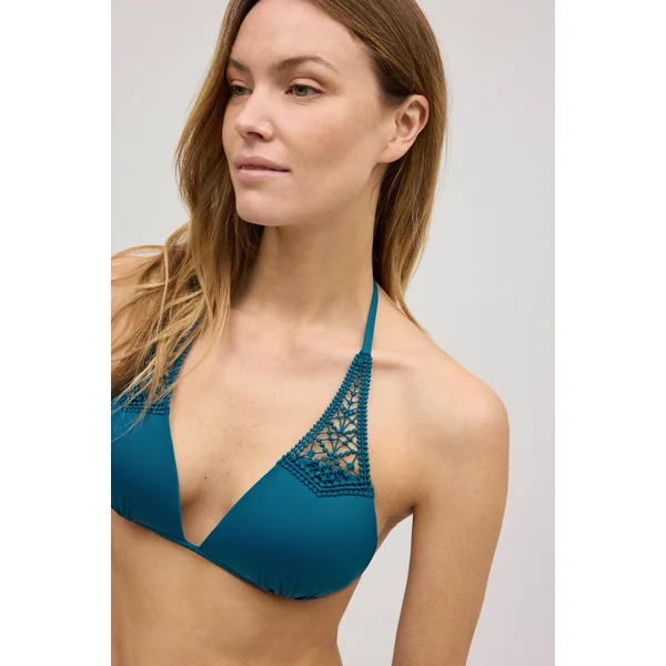 Haut de maillot de bain triangle push-up bleu micropiqué