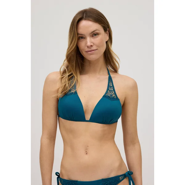 Haut de maillot de bain triangle push-up bleu micropiqué