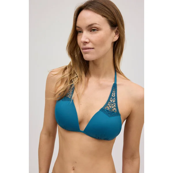 Haut de maillot de bain triangle push-up bleu micropiqué