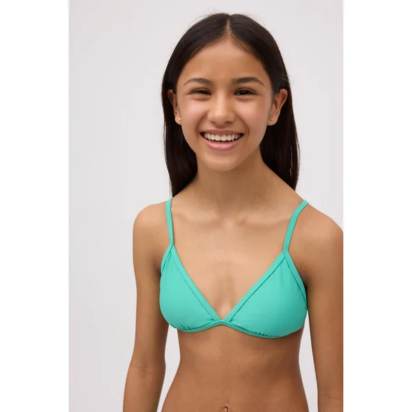 Haut de maillot de bain triangle uni jeunesse bretelles vertes réglables
