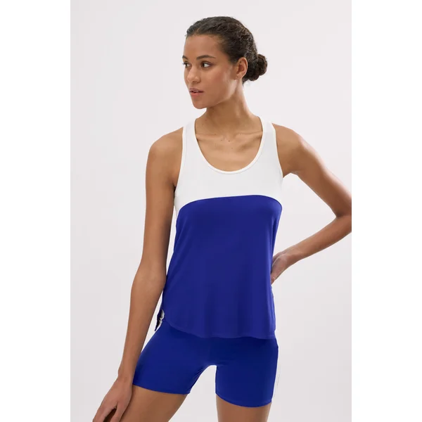 Haut de maillot de bain à manches blanches et bleu électrique