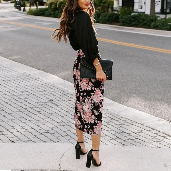 Jupe Florale Noire