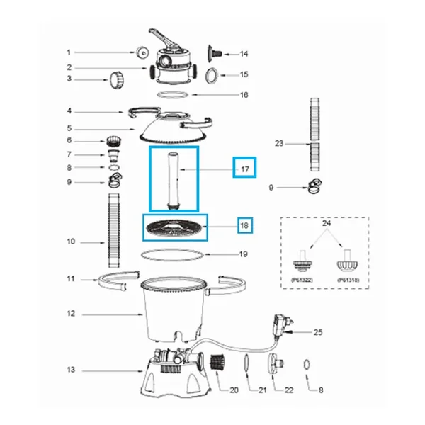 Kit crepine Tube central et filtre d'entrée pour système de filtre à sable Flowclear Bestway (2 006 + 3 028 l/h)