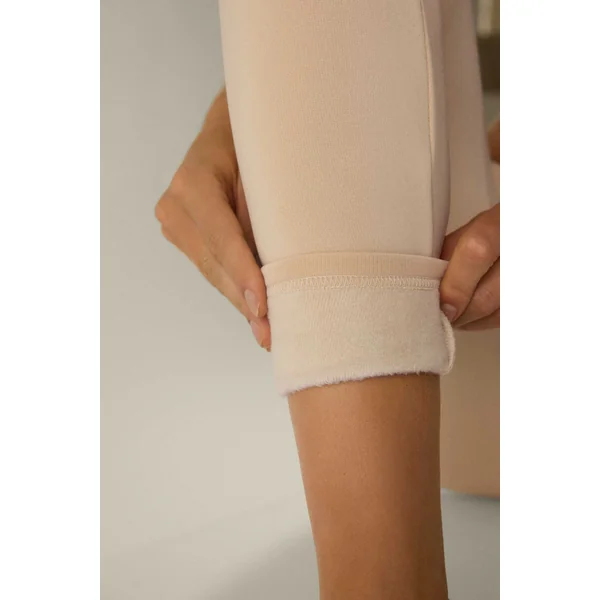 Legging de sport thermique intérieur peluche beige