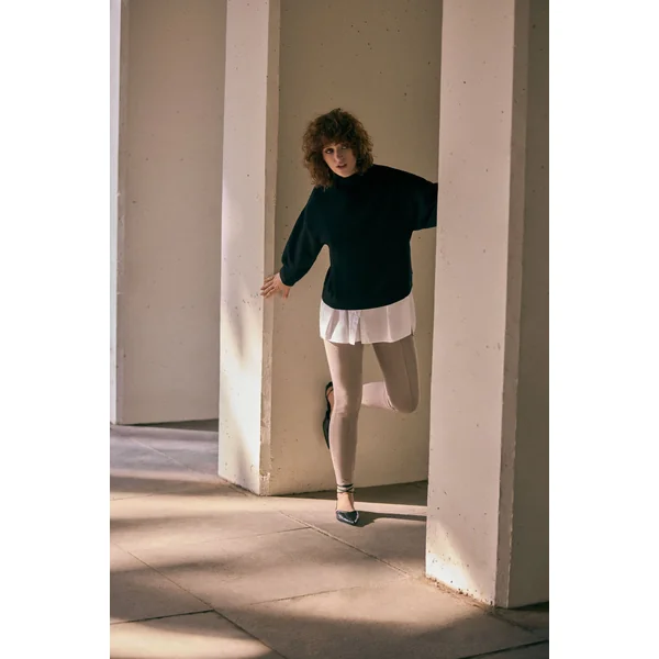 Legging effet suède beige avec détail couture devant