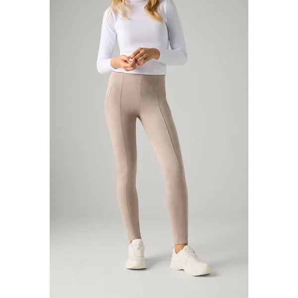 Legging effet suède beige avec détail couture devant