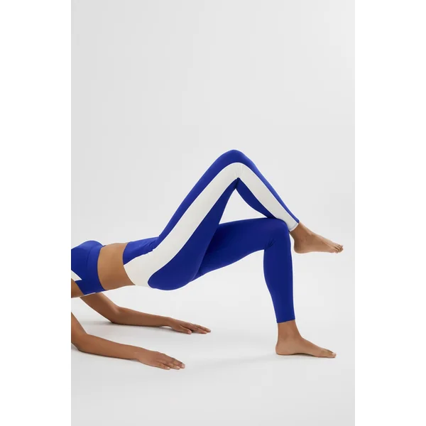 Leggings de sport longs bleus à effet push-up avec bande contrastante