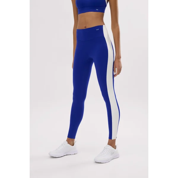 Leggings de sport longs bleus à effet push-up avec bande contrastante