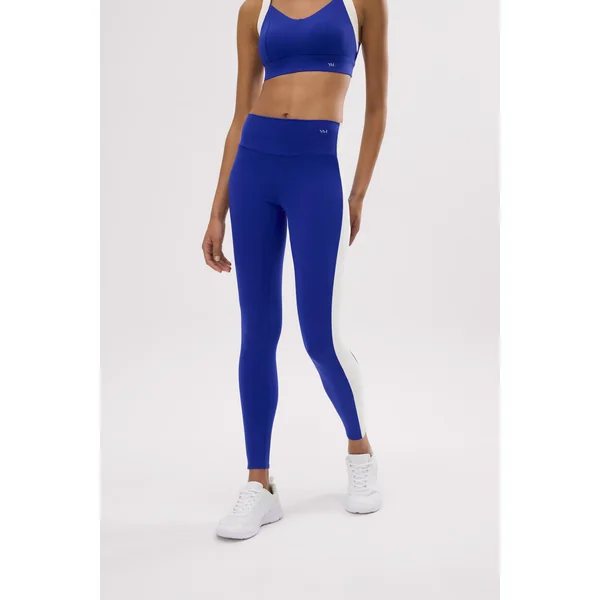 Leggings de sport longs bleus à effet push-up avec bande contrastante