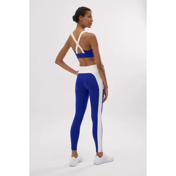 Leggings de sport longs bleus à effet push-up avec bande contrastante