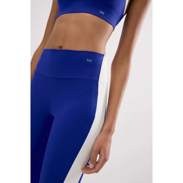 Leggings de sport longs bleus à effet push-up avec bande contrastante