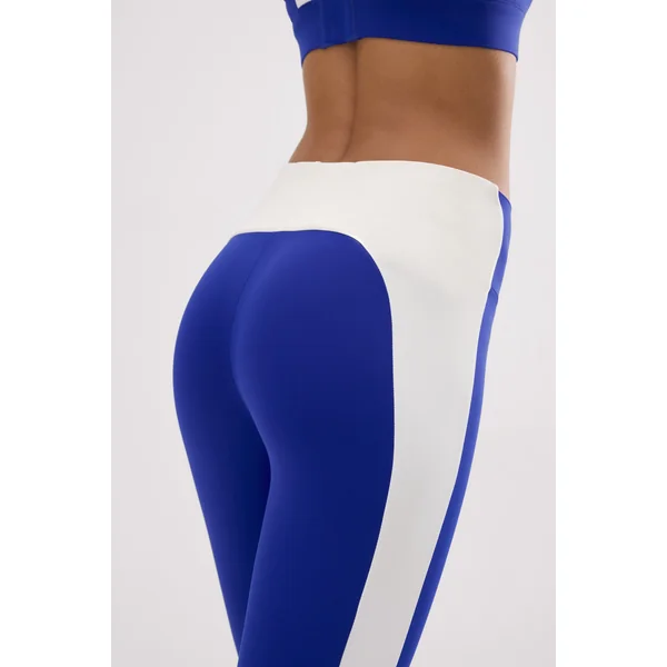 Leggings de sport longs bleus à effet push-up avec bande contrastante