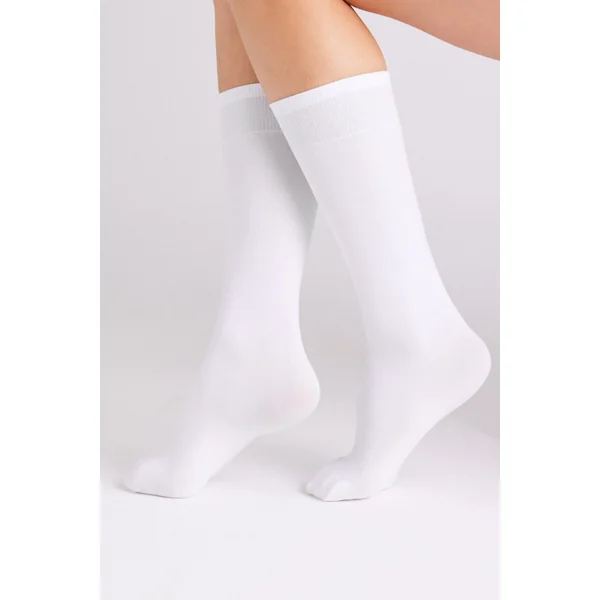 Lot de 2 bas longs avec revers anti-pression, 70 deniers, blancs