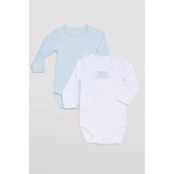 Lot de 2 bodys bébé manches longues bleu et blanc