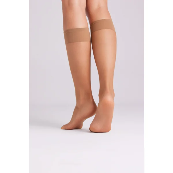 Lot de 2 chaussettes longues anti-pression manchette 10 deniers marron