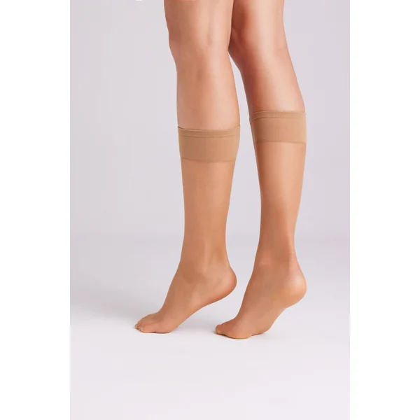Lot de 2 chaussettes longues anti-pression manchette 10 deniers naturel