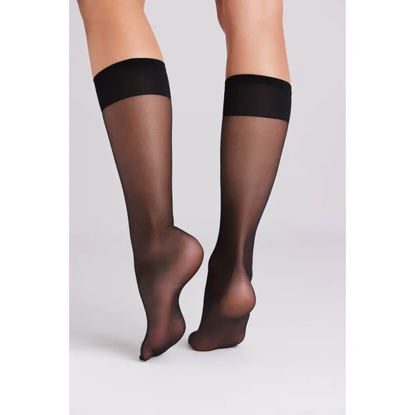 Lot de 2 chaussettes longues anti-pression manchette 10 deniers noires