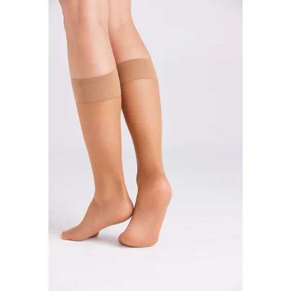 Lot de 2 chaussettes longues anti-pression manchette 15 deniers beige