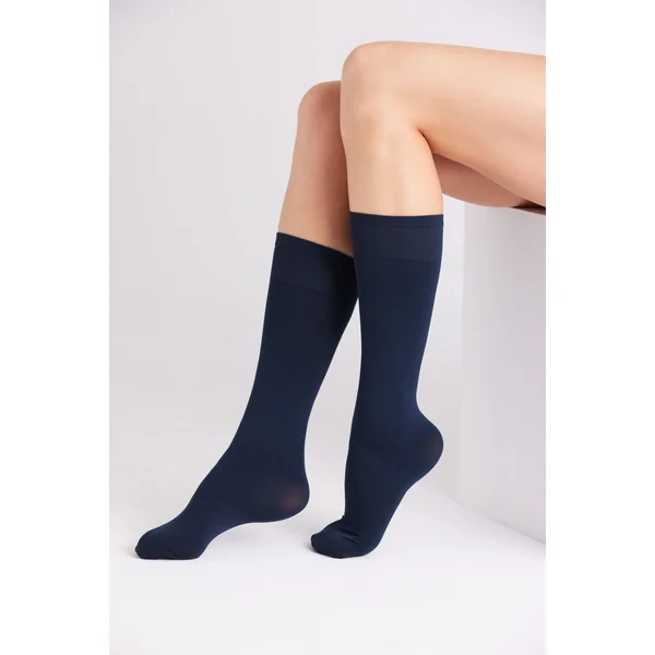 Lot de 2 chaussettes longues anti-pression manchette 70 deniers marine