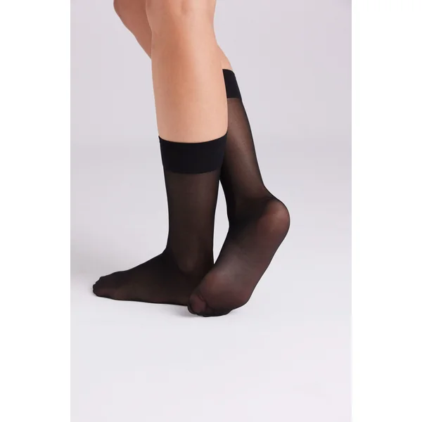 Lot de 2 collants longs avec revers anti-pression, 15 deniers, noir