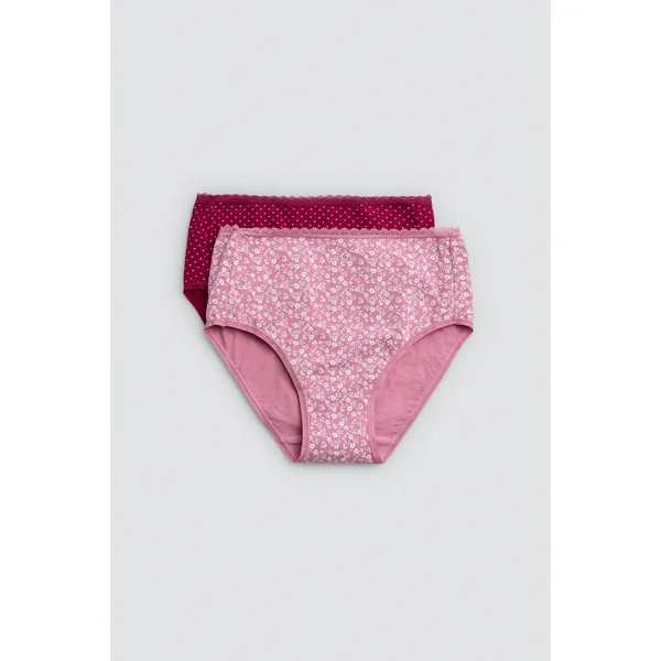 Lot de 2 culottes taille haute à imprimés roses